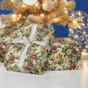 Create Your Own Winter Fruits Floral Yule Wrapping Paper