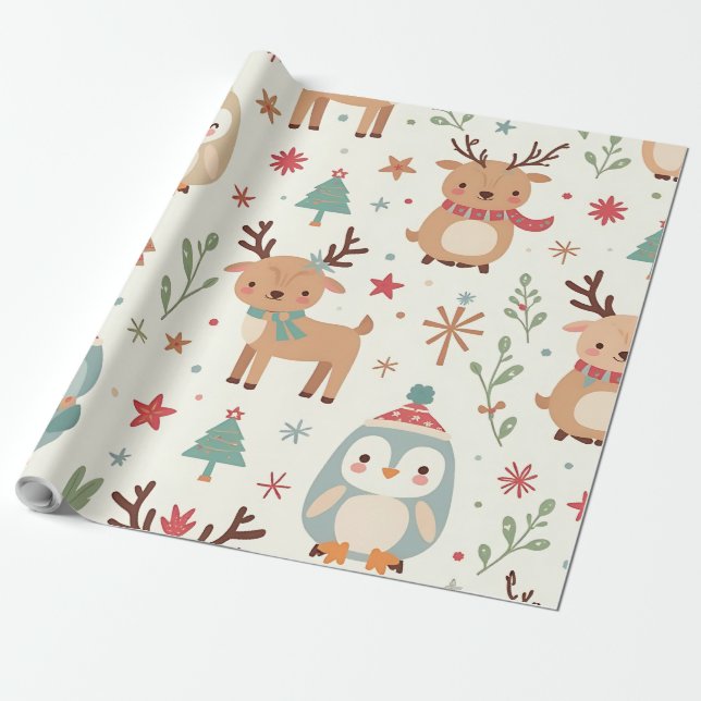 Create Your Own Winter Kawaii Animals Wrapping Paper (Unrolled)