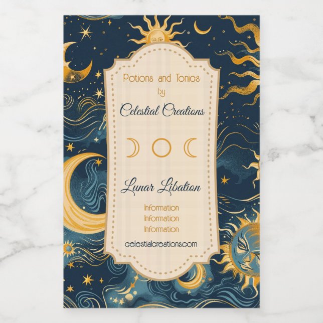 Create Your Own Wistful Sun & Moon Celestial Wine Label (Single Label)