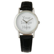 Create Your Own Women's Black Leather Strap Watch