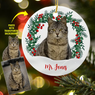 Create Your Own Wreath Christmas Cat Photo Ceramic Ornament