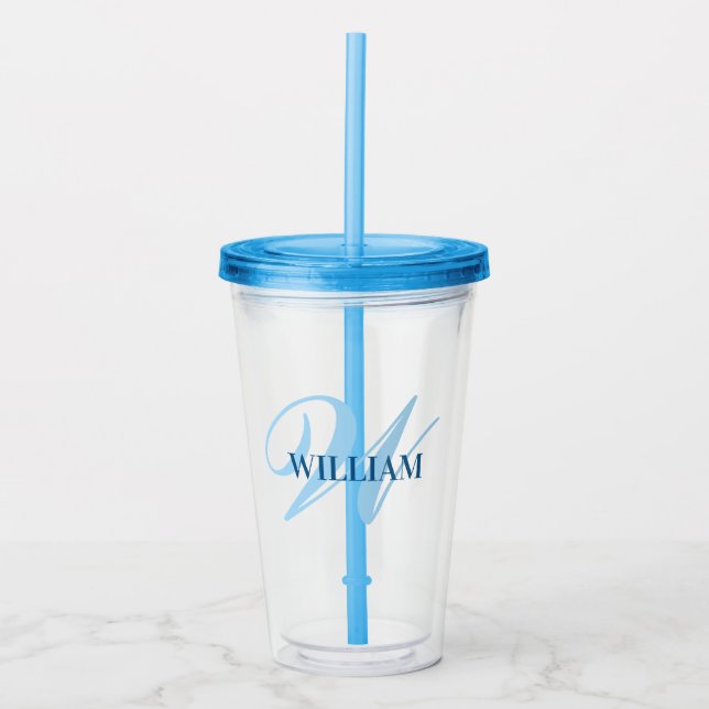 Create Your Personalized Monogram Name Black Acrylic Tumbler (Front)