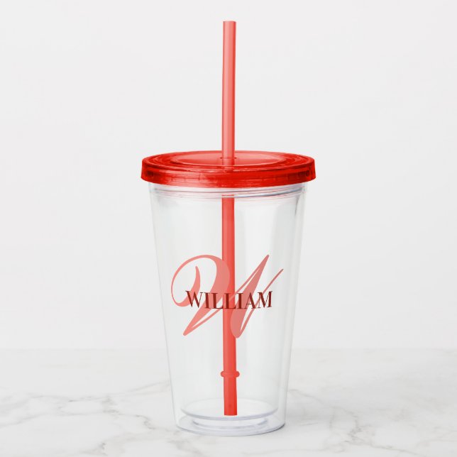 Create Your Personalized Monogram Name Black Acrylic Tumbler (Front)