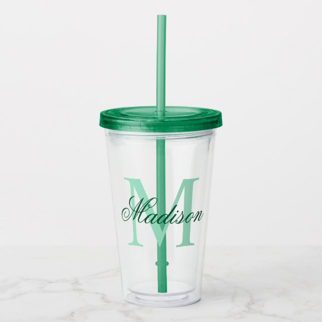Create Your Personalized Monogram Name Green Acrylic Tumbler (Front)