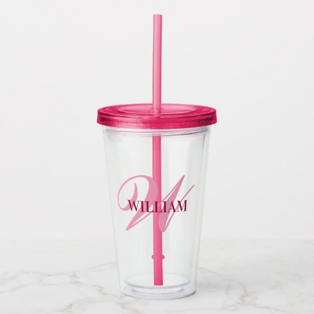Create Your Personalized Monogram Name Pink  Acrylic Tumbler (Front)
