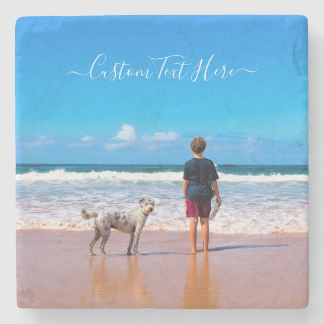 Create Your Pet Photo Stone Coaster Custom Text (Front)