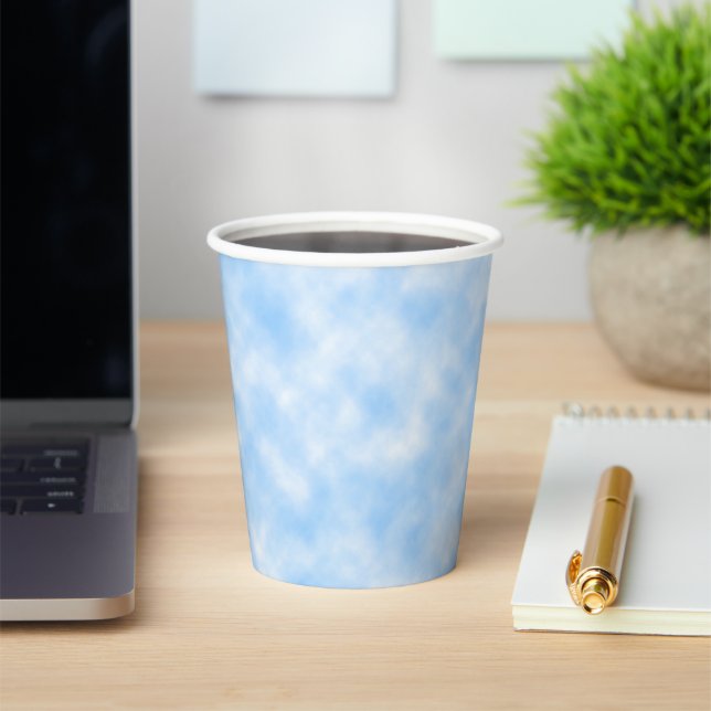 Created Blue and White Clouds Abstract Pattern Paper Cups (Insitu)
