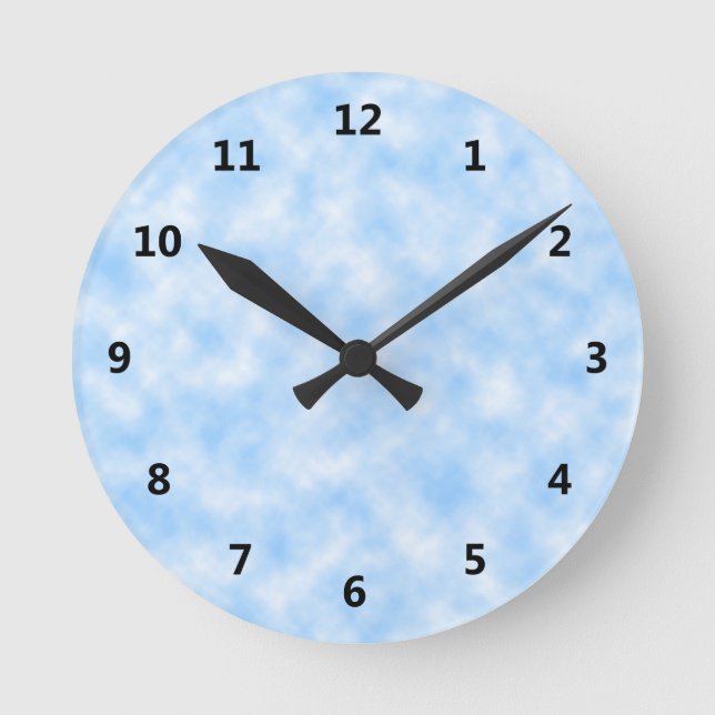 Created Blue and White Clouds Design Round Clock (Front)