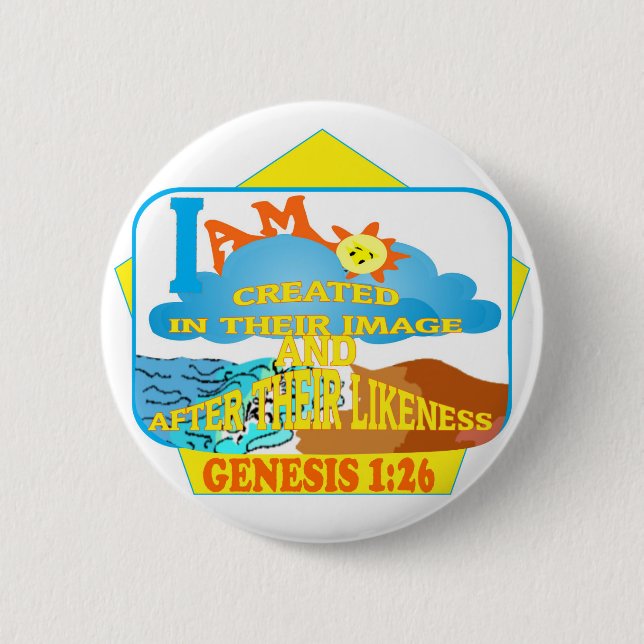 Created in His Image Eng 2 Inch Round Button (Front)