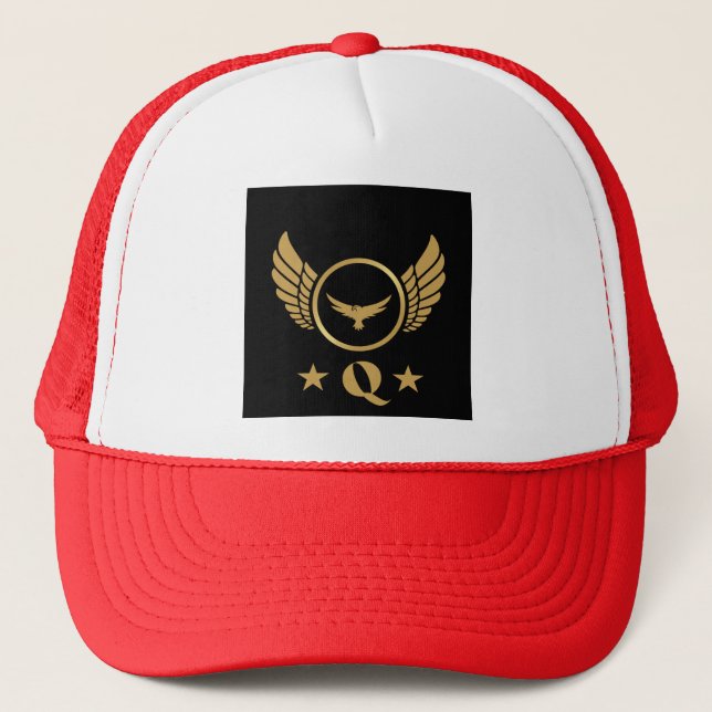 Creating a Q letter Gold Eagle with Stars Image Trucker Hat (Front)