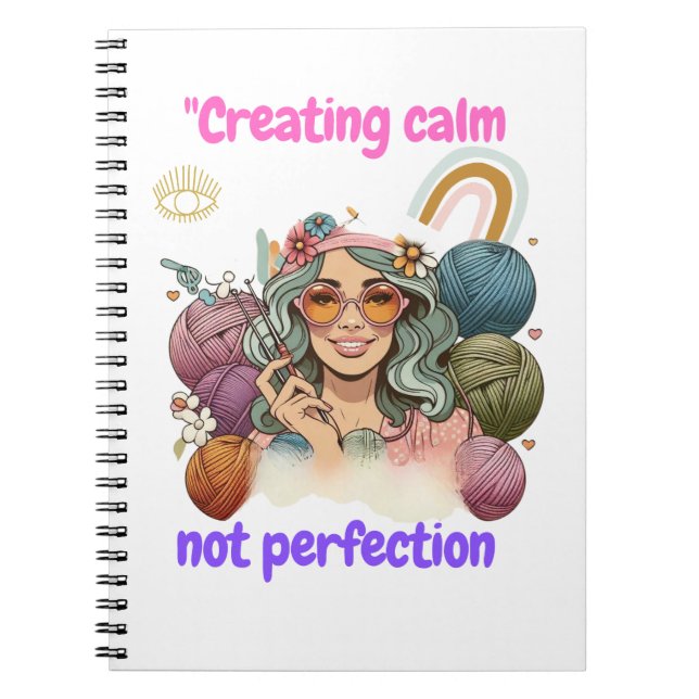Creating calm, not perfection - Retro knitting gir Notebook (Front)