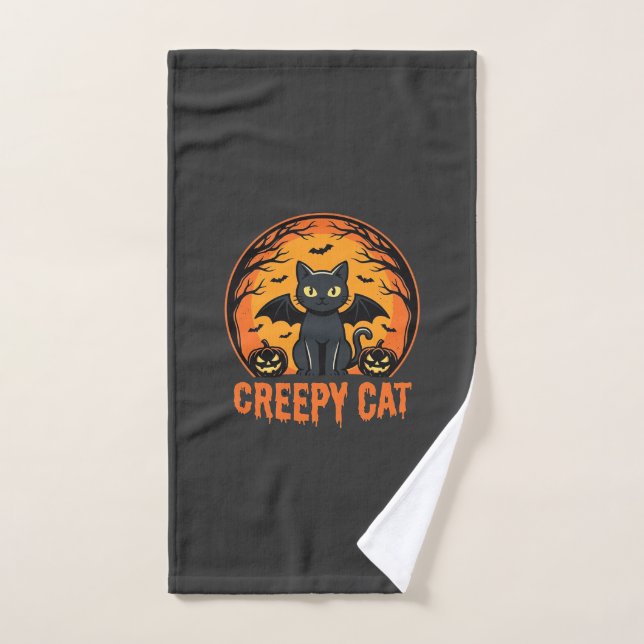 Création graphique de chat effrayant Halloween cha (Serviette à main)