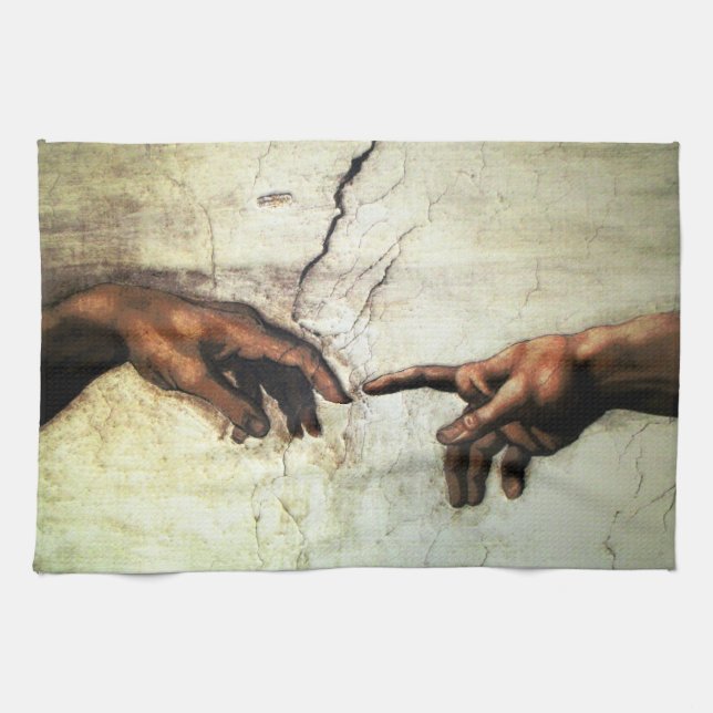 Creation of Adam - Hands Michelangelo 1475 - 1564 Kitchen Towel (Horizontal)
