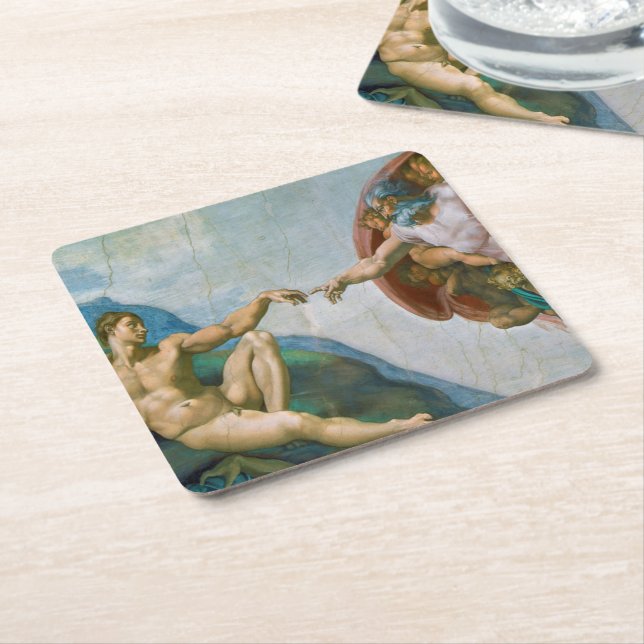 Creation of Adam - Michelangelo 1475 - 1564 Square Paper Coaster (Angled)