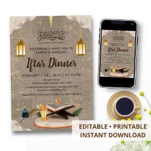 Creative 3D Quran and Lantern Ramadan Iftar Invitation