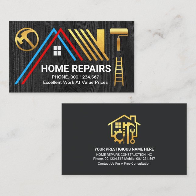Creative A-Frame Gold Roof Black Timber Business Card (Front/Back)