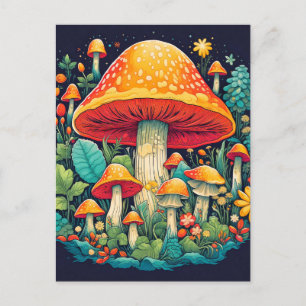 Creative Abstract Mushroom Forest Illustration Postcard