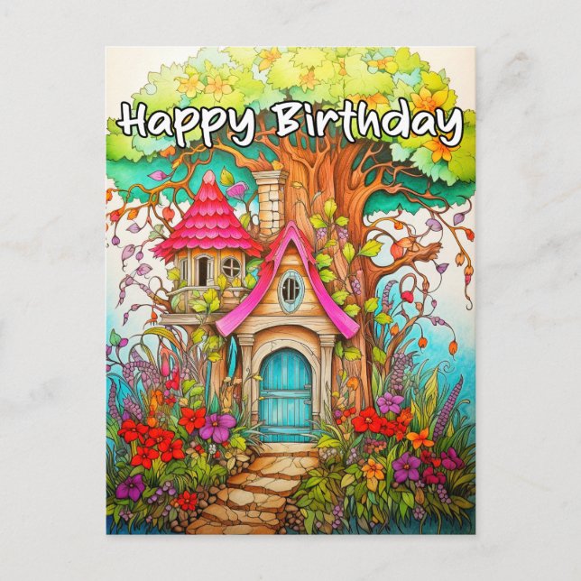 Creative Abstract Mushroom Treehouse Illustration Postcard (Front)