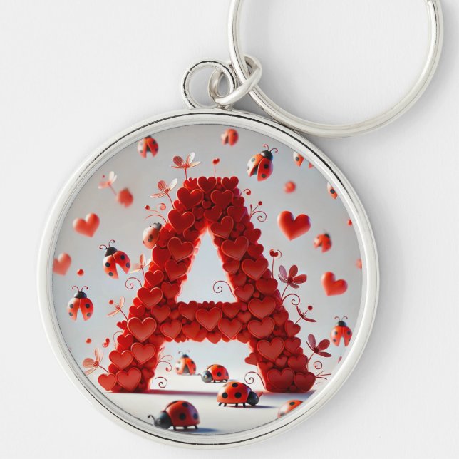Creative Alphabet Letter A with Heart Shapes Keychain (Front)
