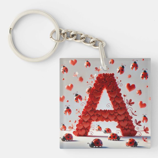 Creative Alphabet Letter A with Heart Shapes Keychain (Front)