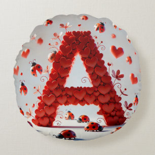 Creative Alphabet Letter A with Heart Shapes Round Pillow