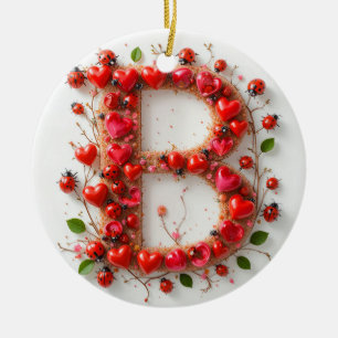 Creative Alphabet Letter B with Heart Shapes Ceramic Ornament