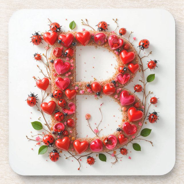 Creative Alphabet Letter B with Heart Shapes Coaster (Front)