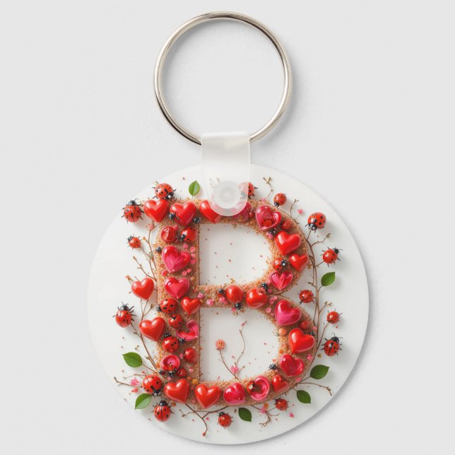 Creative Alphabet Letter B with Heart Shapes Keychain (Front)