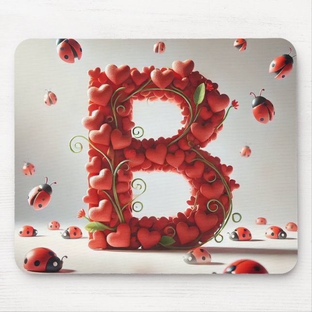 Creative Alphabet Letter B with Heart Shapes Mouse Pad (Front)