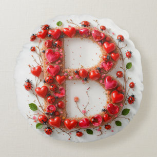 Creative Alphabet Letter B with Heart Shapes Round Pillow