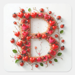 Creative Alphabet Letter B with Heart Shapes Square Sticker