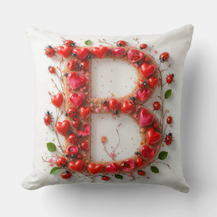 Creative Alphabet Letter B with Heart Shapes Throw Pillow