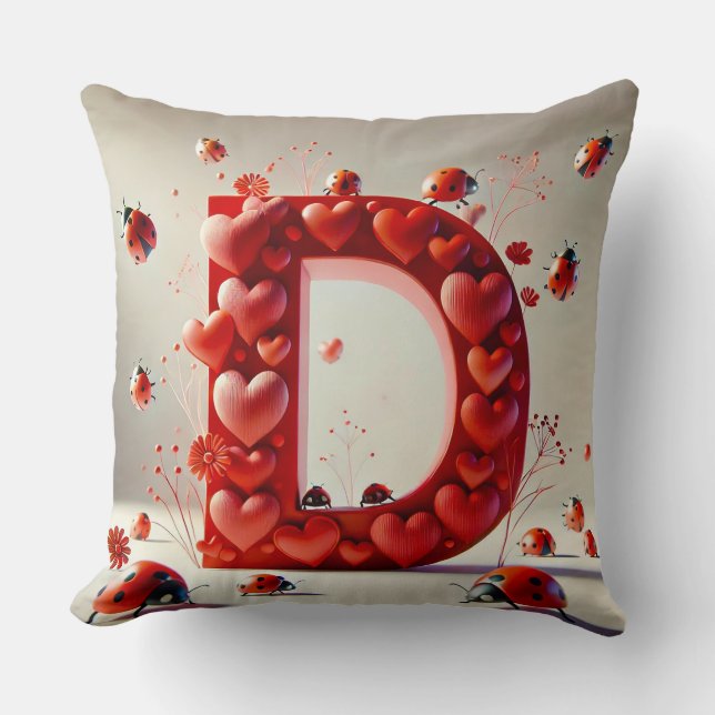 Creative Alphabet Letter D with Heart Shapes Throw Pillow (Front)