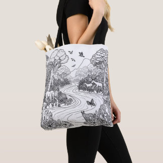 Creative Animal Nature Line Art Colouring Tote Bag