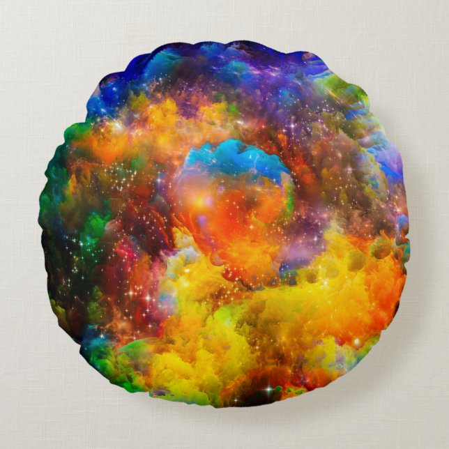 Creative arrangement of fractal elements, lights a round pillow (Front)