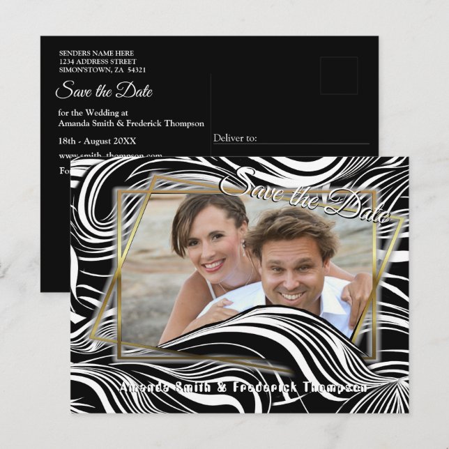 Creative Black and White Seamless Abstracts Announcement Postcard (Front/Back)