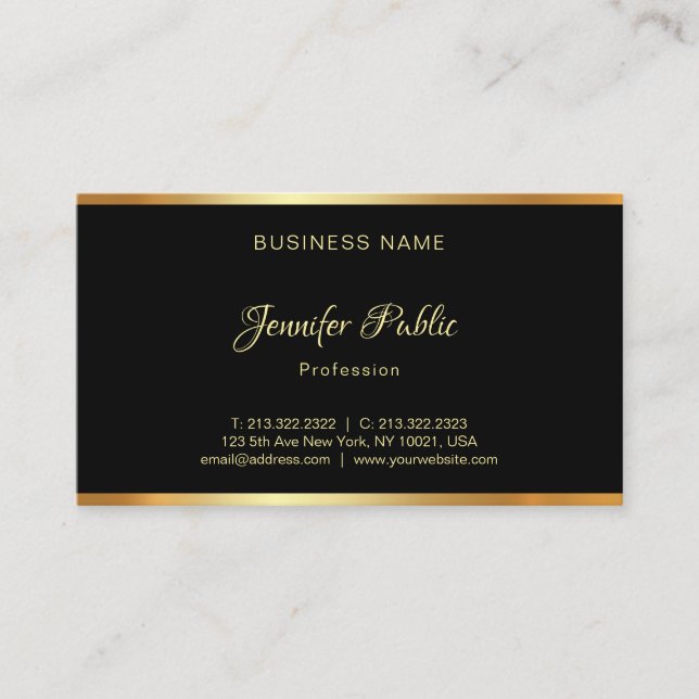 Creative Black Gold Professional Hand Script Plain Business Card (Front)