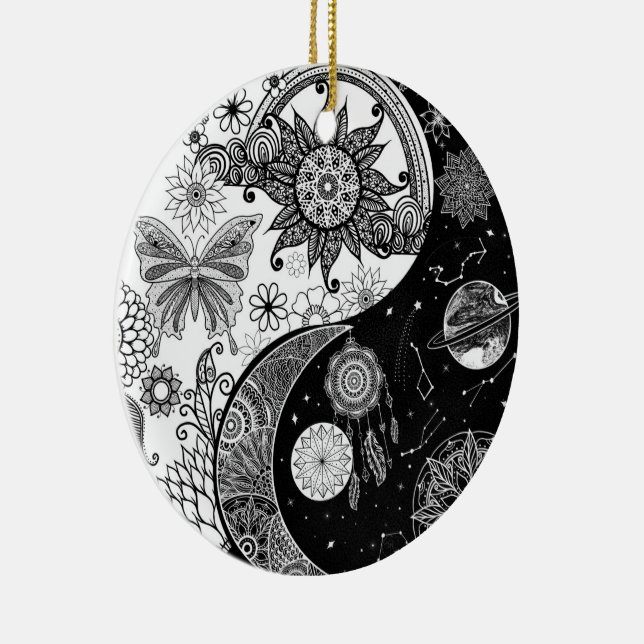 Creative Black white Yin Yang Night Day Mandala Ceramic Ornament (Right)