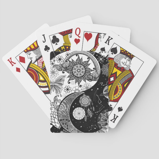 Creative Black white Yin Yang Night Day Mandala Playing Cards (Back)