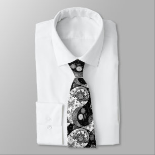 Creative Black white Yin Yang Night Day Mandala Tie
