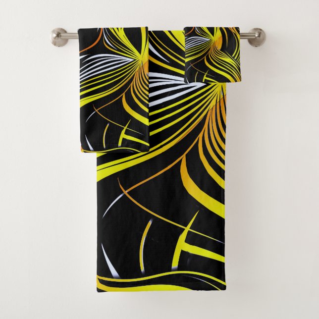 Creative Black,Yellow & Orange Seamless Abstracts Bath Towel Set (Insitu)