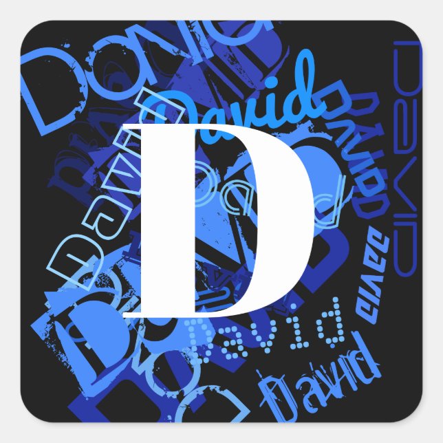 Creative Blue Monogram Square Sticker (Front)