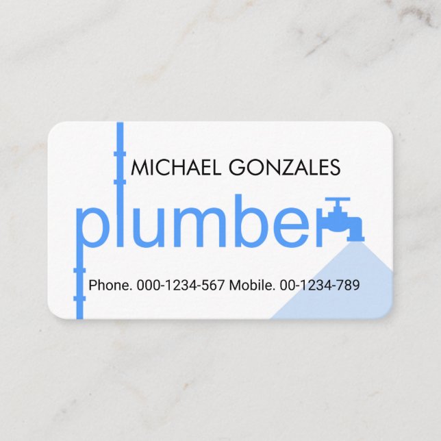 Creative Blue Plumber Pipe System Plumbing Works Business Card (Front)
