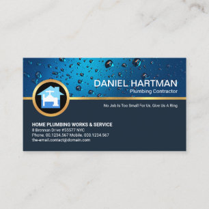Creative Blue Water Drop Gold Faucet Plumbing Business Card
