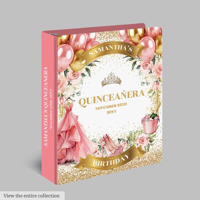 Creative Blush Gold Quinceañera Classeur d'anneau  (Creative Blush Gold Quinceañera Memory Ring Binder)