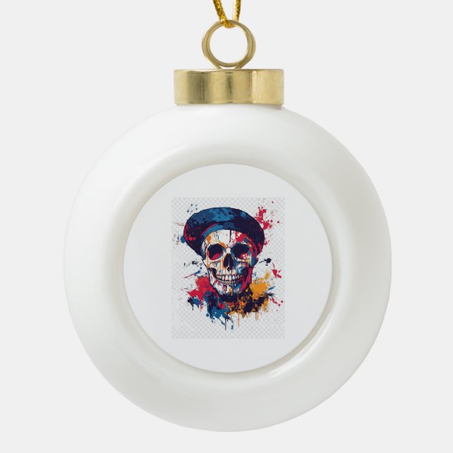 Creative Bones � Funny Artist Skull Ceramic Ball Christmas Ornament (Front)
