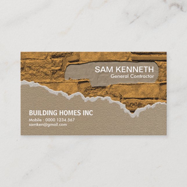 Creative Brickwork Plastering Construction Manager Business Card (Front)