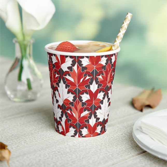 Creative Canadian Maple Leaf Pattern ID1072 Paper Cups (Insitu)