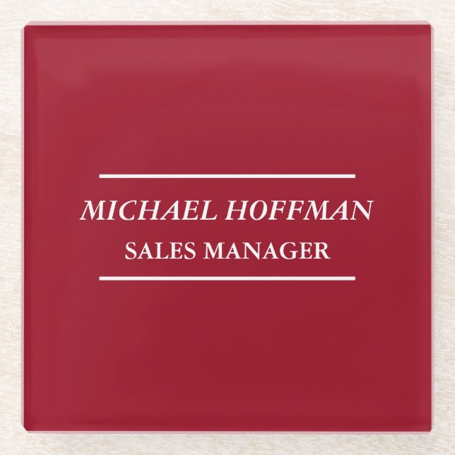 Creative Carmine Red Minimalist Classical Italic Glass Coaster (Front)