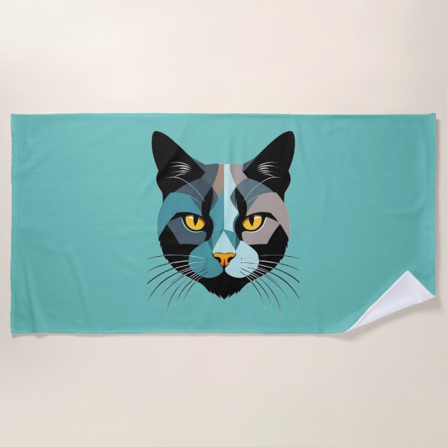 Creative Cat Head Illustration Beach Towel (Front)